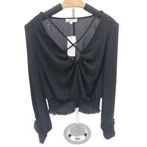 Ultra Flirt Juniors' Women's Smocked Woven Top Black Size XLarge